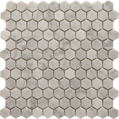 1×1 White Carrera Hexagon_TILE MOSAICS MARBLE LIMESTONE SSH-289 regiontile.com