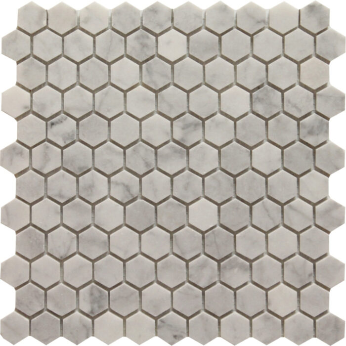 1×1 White Carrera Hexagon_TILE MOSAICS MARBLE LIMESTONE SSH-289 regiontile.com